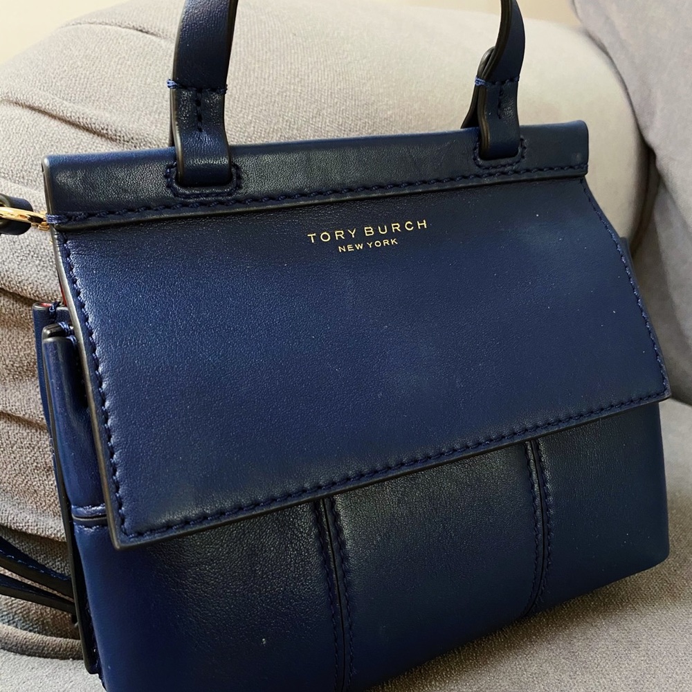 Navy Blue Tory Burch Fleming Purse